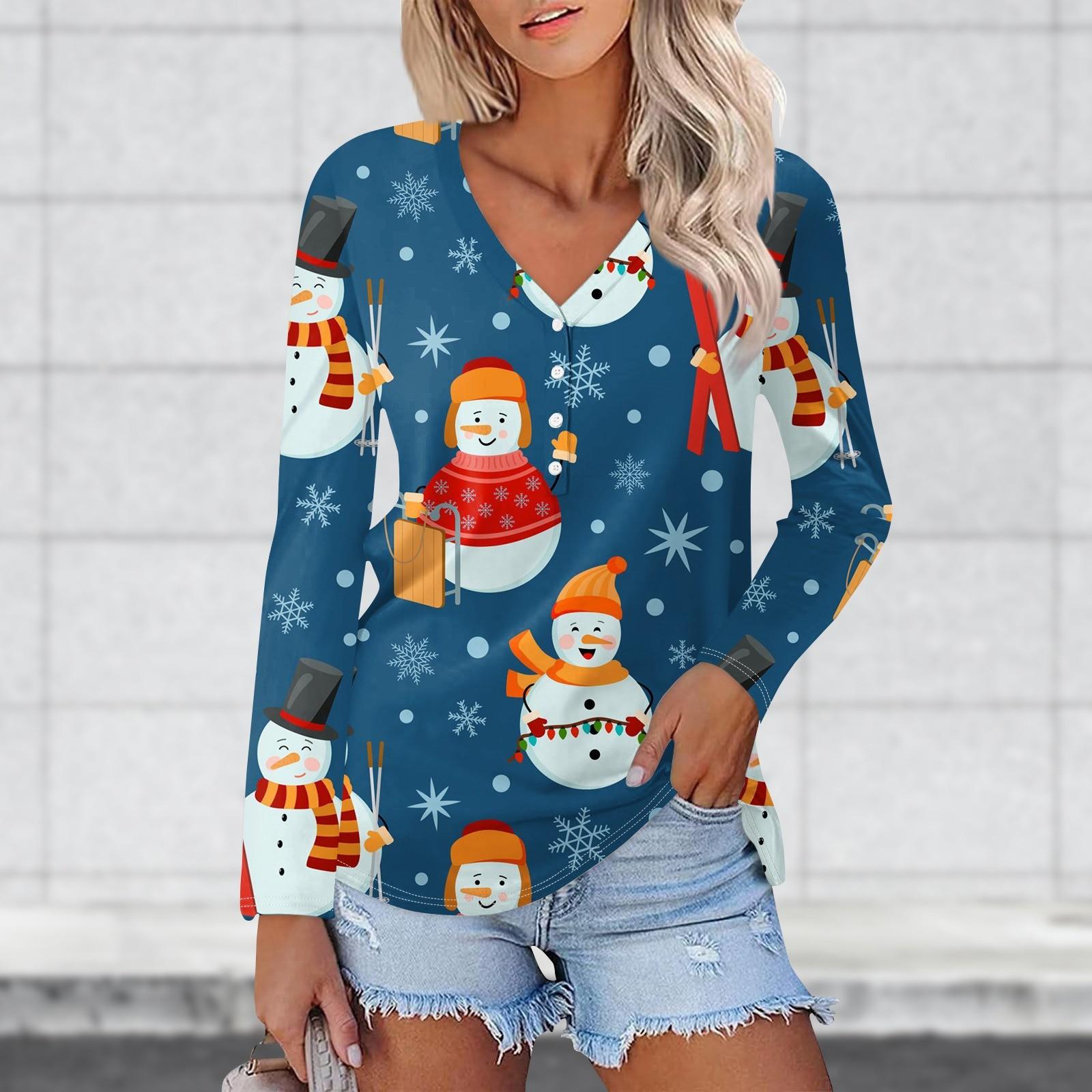 Женская повседневная мода сексуальный комфорт рождественские принты V-образный вырез — фото 8