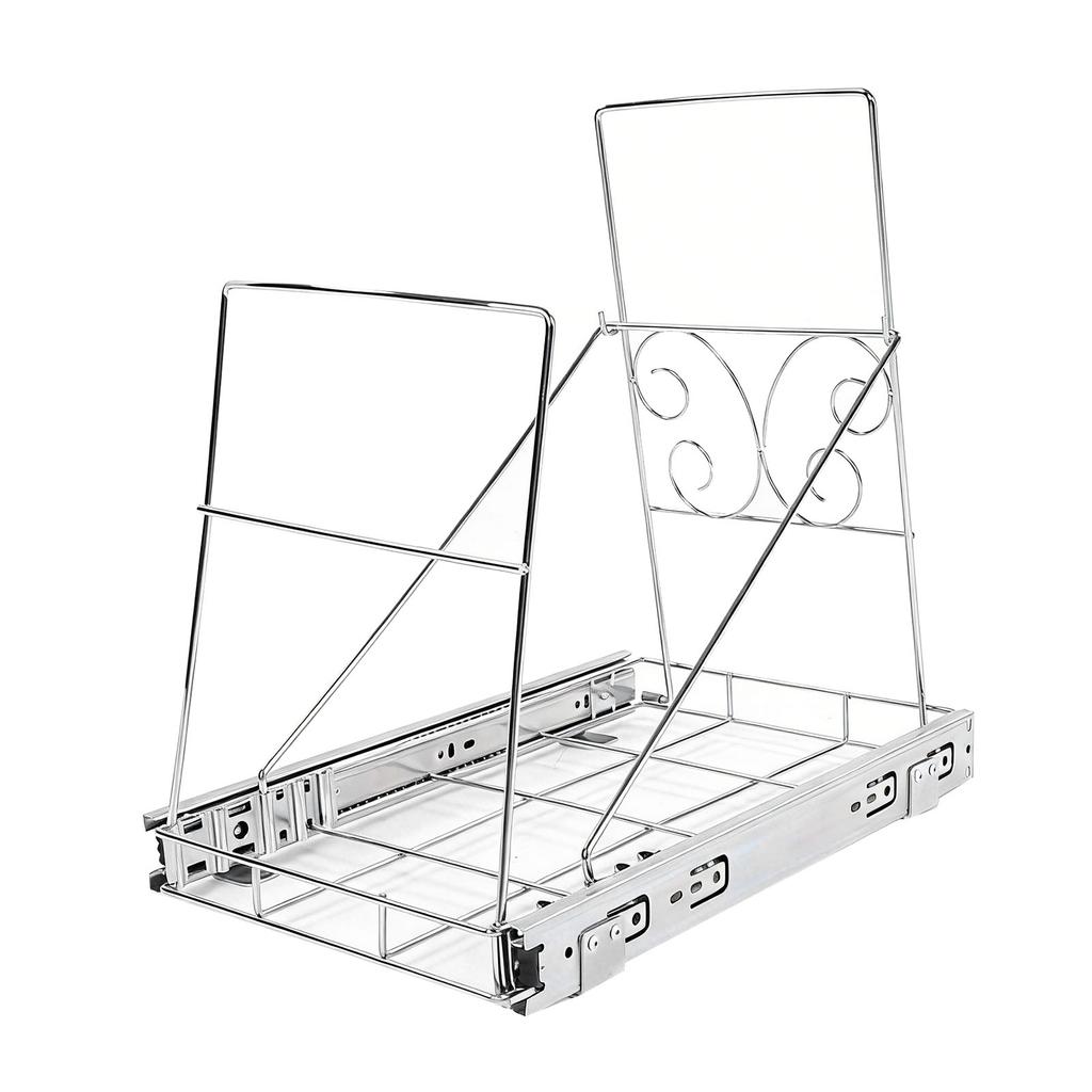 Pull Out Trash Can Holder Under Cabinet Sliding Garbage Can Organizer Stainless Steel Extendable for 30 40 Quart Bins