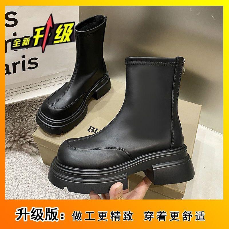 Thick-soled French Korean Small Short Boots 2025 New Spring, Autumn and Winter Velvet Ankle Boots Thin Boots Martin Boots Women's Boots