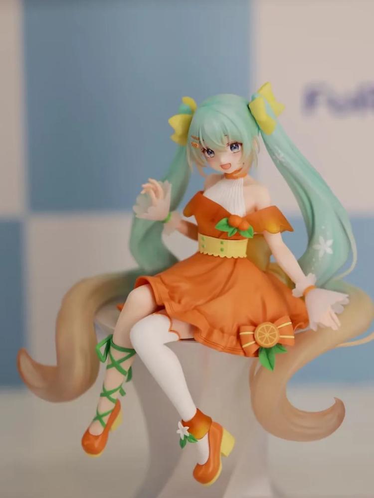 Original Hatsune Miku Vocaloid Prize Figure Green Lemon Theme Sitting Figure Rin Customize Birthday Gift Anime Model
