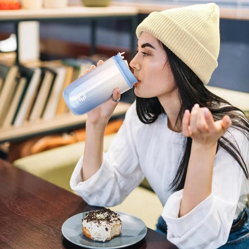 450ml Travel Thermal Mug Stainless Steel Leakproof Thermos Bottle Tea Cup Vacuum Flask Portable Outdoor Insulated Cup with Straw