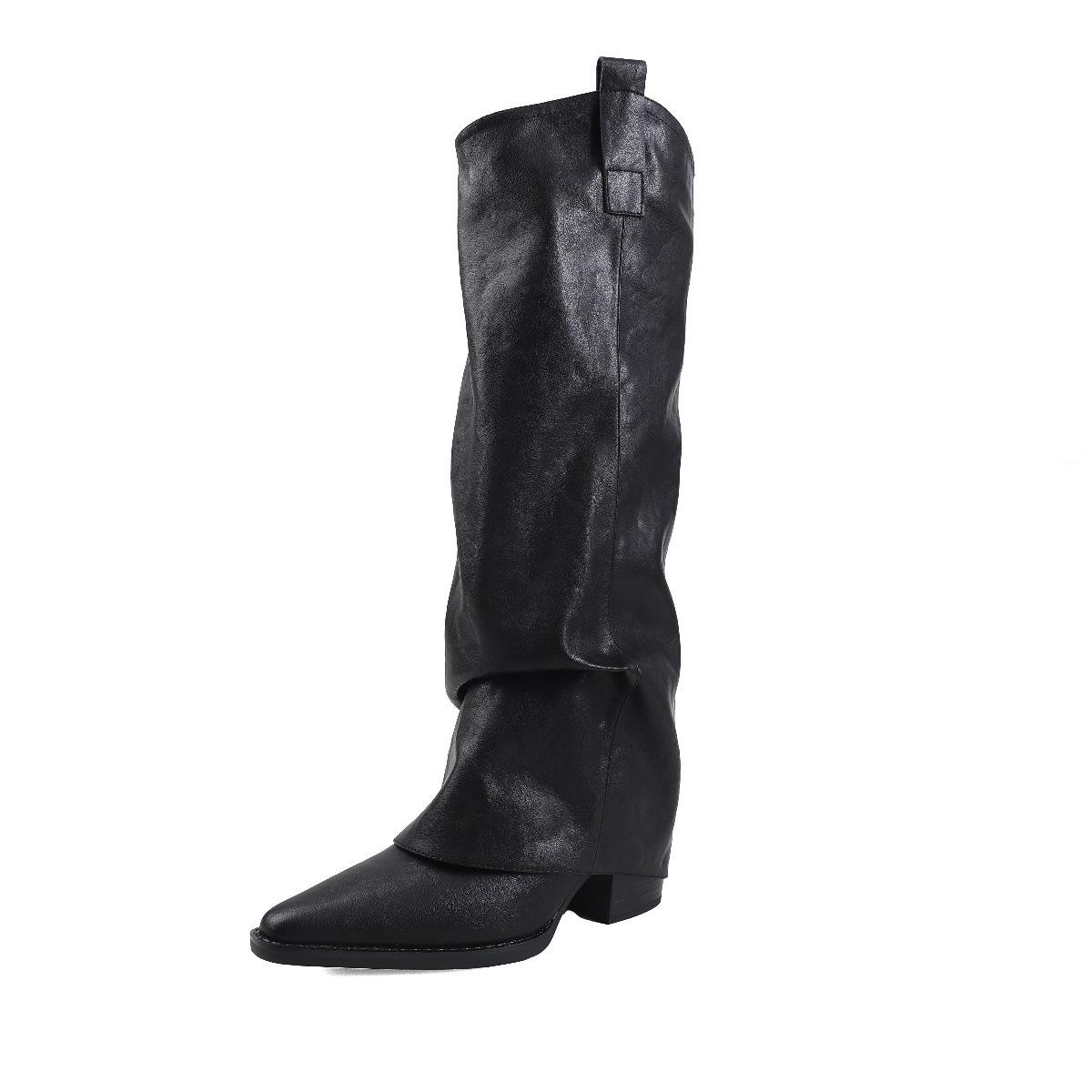 

New boots pointed but knee boots loose high boots thick heel trouser tube boots 42 чорний