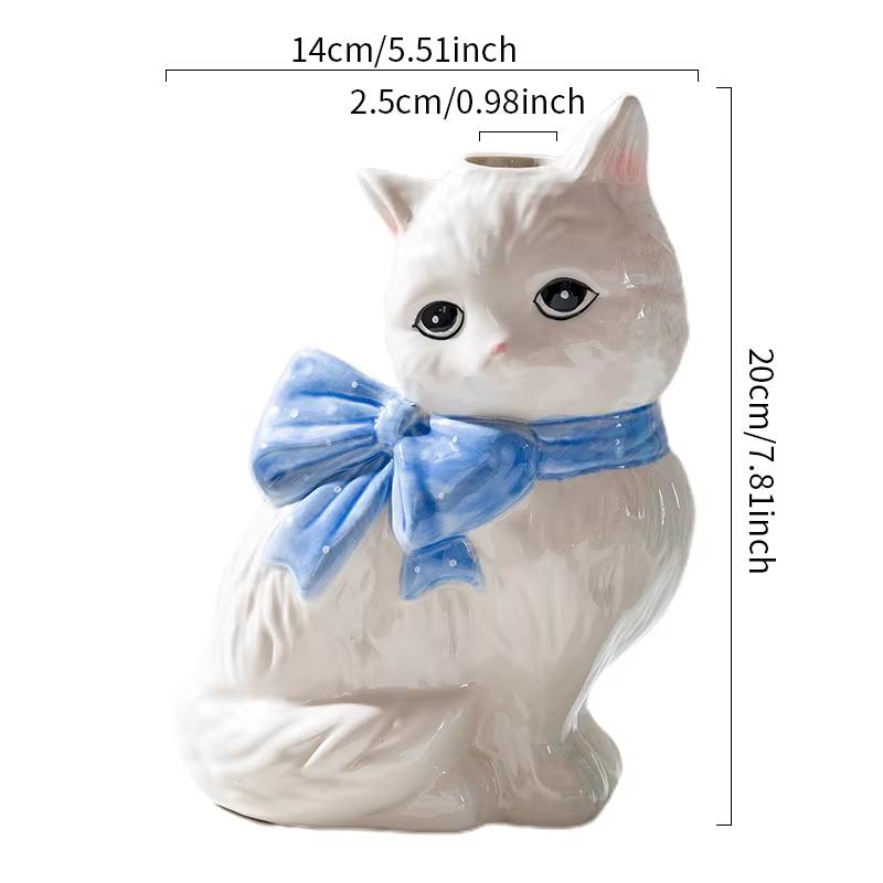 Cute Cat Ceramic Vase Art Flower Detector Creative Ornaments Light Luxury Ceramic Vase Hydroponic Flower Arrangement Accessories