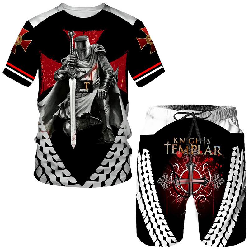 Cool Men's Knight Templar 3D Print Tees/Shorts/Sets Retro Warrior Armor Cosplay Outfits T-Shirt Suit Hip Hop Streetwear Clothing