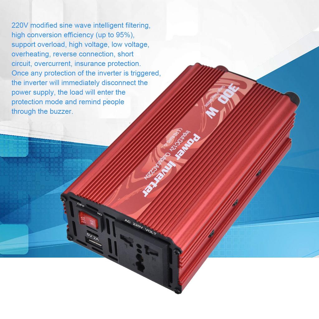 300W Inverter Safe Modified Sine Intelligent Power Converter for Refrigerator Induction Cooker 12V To AC220V