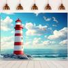 2D plane 1 coastal-style lighthouse and seagull background Hawaiian beach party banner