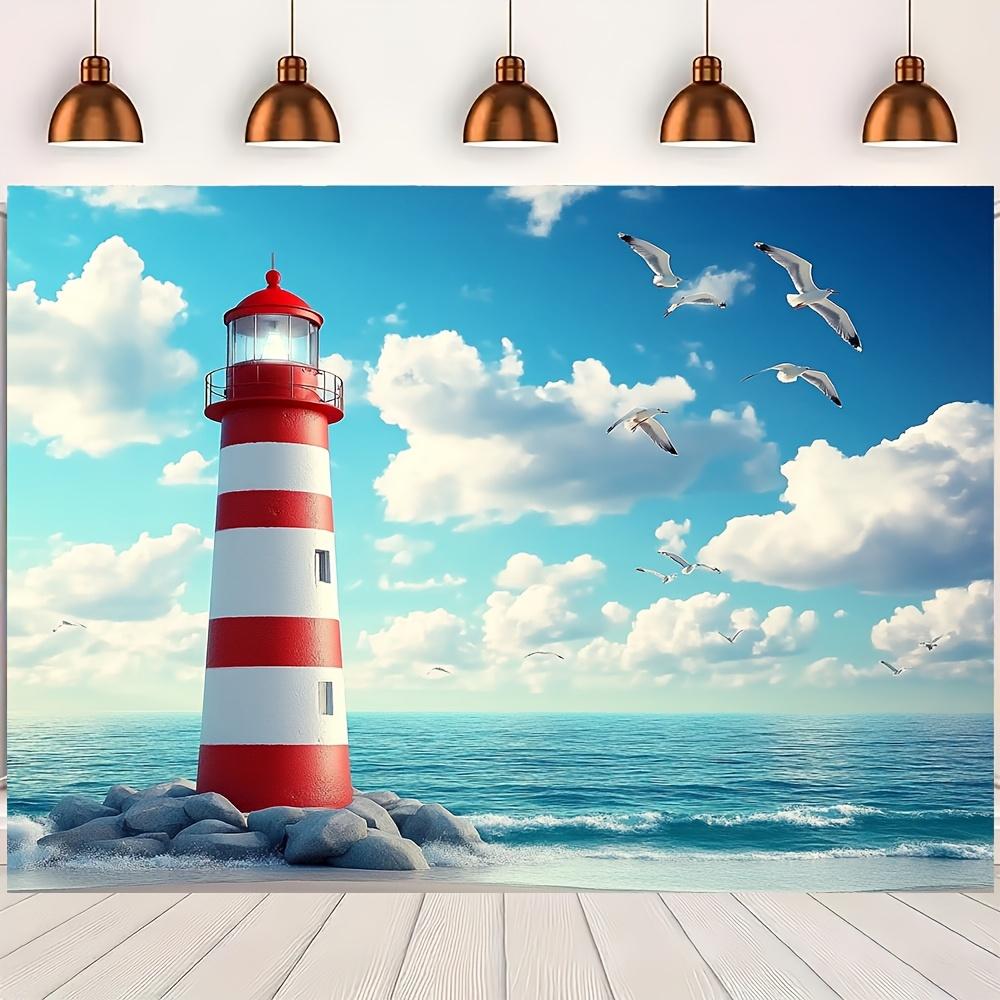 2D plane 1 coastal-style lighthouse and seagull background Hawaiian beach party banner