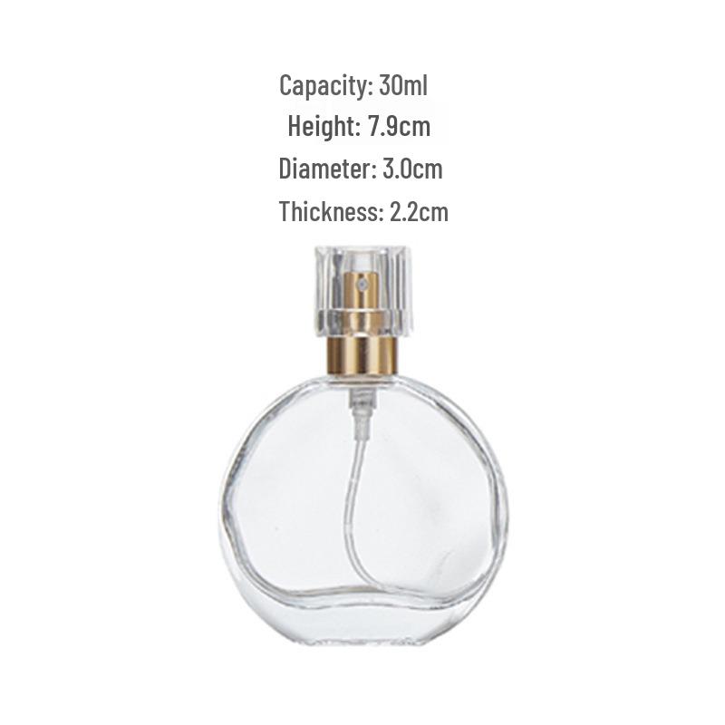 30ml Clear Round Glass Perfume Bottle Snap-on Travel Spray Decanter