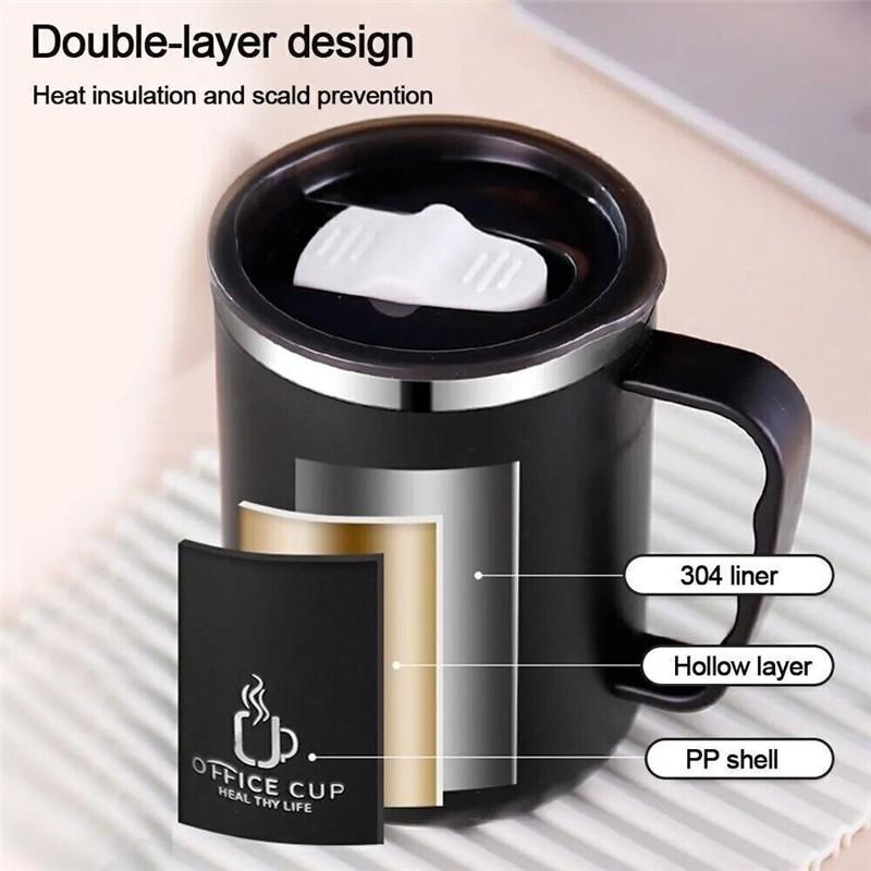 Leakproof Travel Coffee Mug With Lid Handle Thermal Flask Insulated Tea Cup