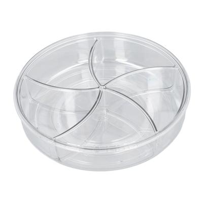 5 Compartments Snack Box Container Round Snack Divided Rotating Serving Tray With Lids and Handle for Fruit Snack Transparent