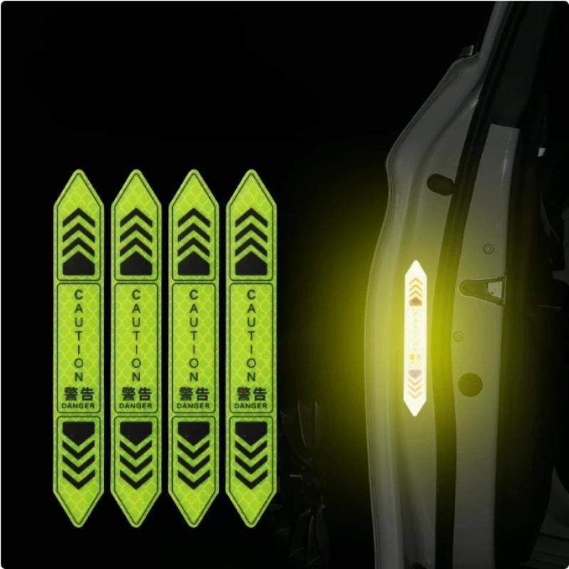 4Pcs Reflective Open Warning Stickers for Car Door, Night Visibility Auto Safety Prompt Decals