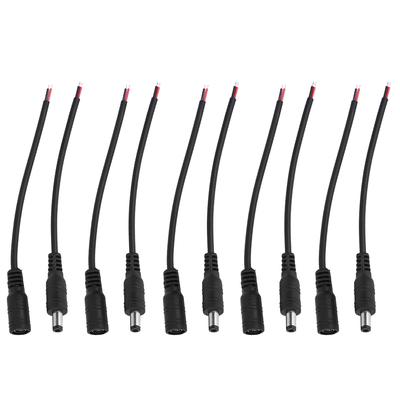 5 Çift 5.5x2.1mm Erkek Dişi DC Güç Barrel Fiş Jak Konnektör Kablo Tel (Siyah)