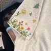 Women's Flower Embroidered Solid Color T-shirts Korean Style Loose Round Neck Female Tees Summer Short Sleeved Pullover Ladies Cotton Top
