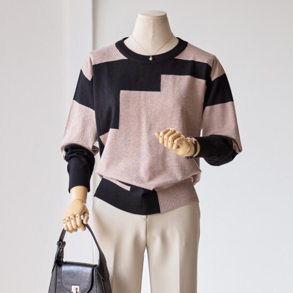 Customable Long Sleeve Knit Pattern Color Block T2502kn606a