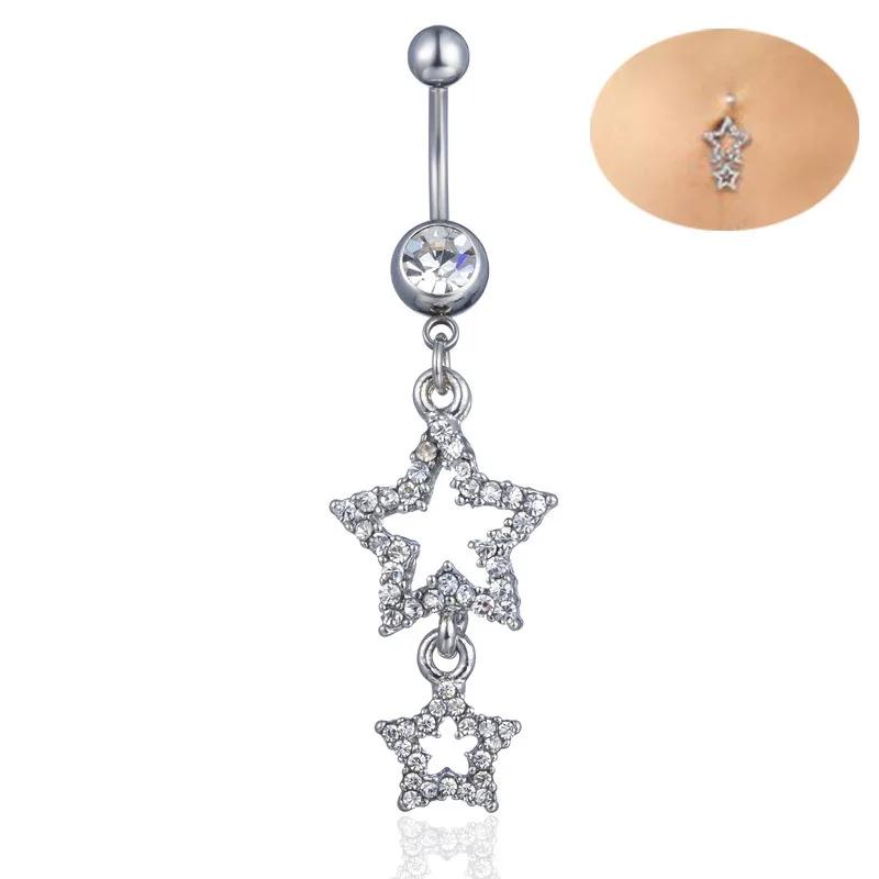 New Star Belly Button Rings Long Dangled Bar Belly Navel Piercing Ring Shinny Crystal Charming Oreja Body Zircon Accessories