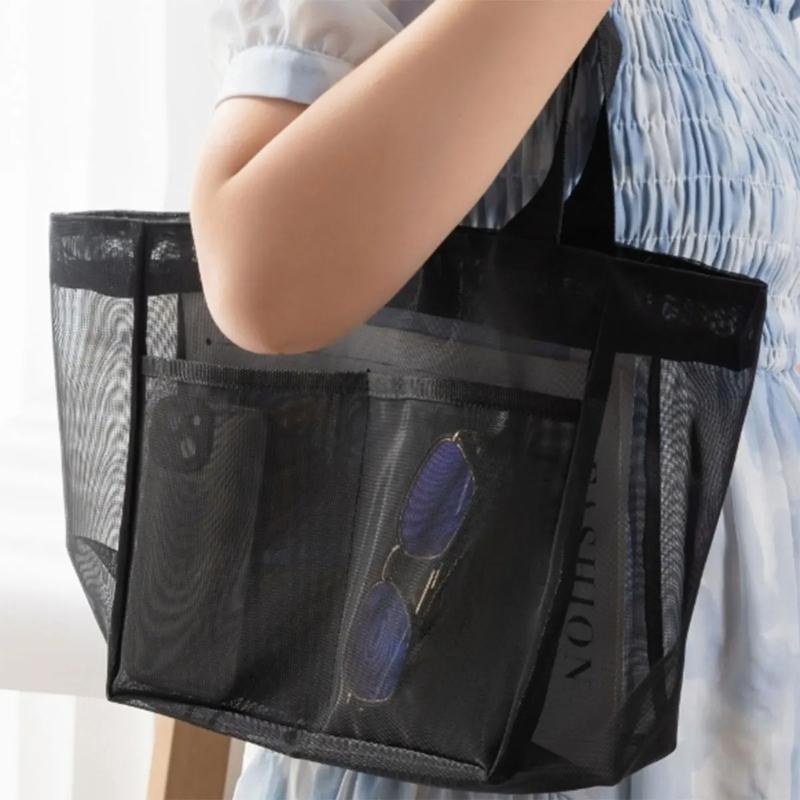 Herren/Damen Einfarbige Gaze-Handtasche Nylon Transparente Aufbewahrungstasche Umhängetasche Strandtasche Multifunktional Große Kapazität Einkaufsbeutel für Einkaufszentren