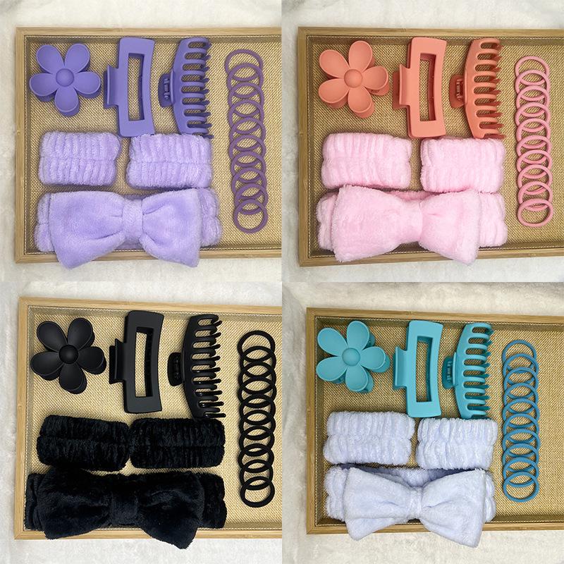 16-Piece Multi-Color Soft Headband and Hair Clip Set with Bowknot Washband and Elastic Hair Ties