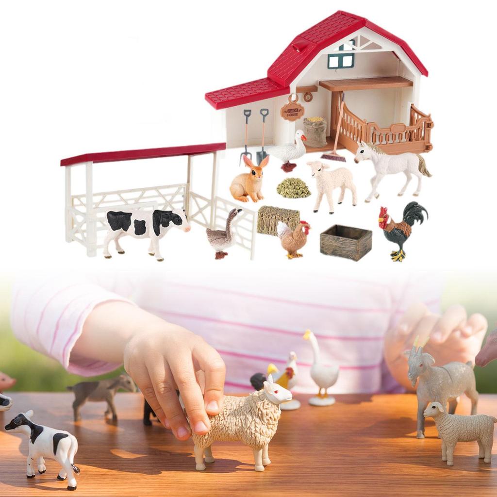 Farm Animal Figures Toys Animal Model, Includes Fence Learning Toy Set, Farm Figurines Playset for Boys Girls, Kids 3-7 Year Old