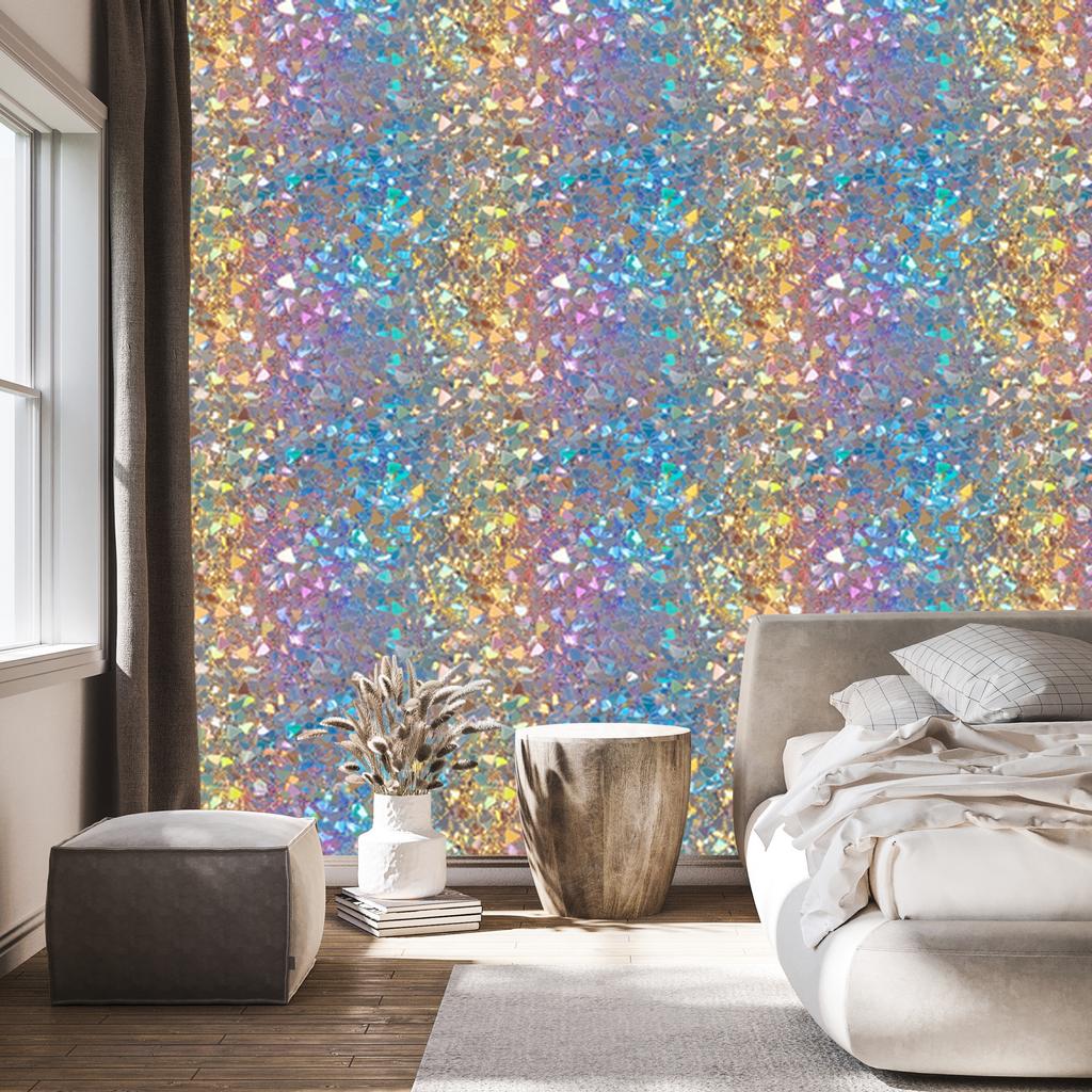 Iridescent glitter wallpaper in blue and beige for the living room and bedroom 50x1000