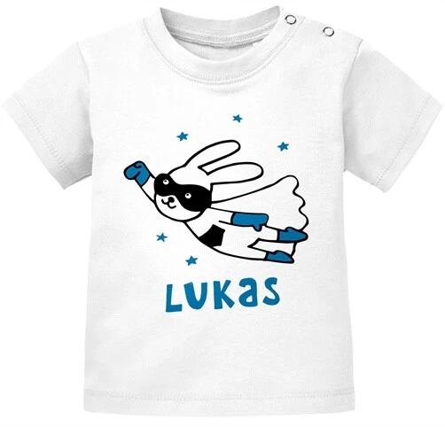 

Baby 100% Cotton T-shirt Mens Tees Top Personalised With Name Bunny Superhero Boy Girl Short Sleeve- M