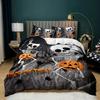 Skull Duvet Cover Gothic Floral Bedding Set Lotus Flower Sketch Comforter Cover Retro Leaf Skeleton Bones Polyester Quilt Cover
