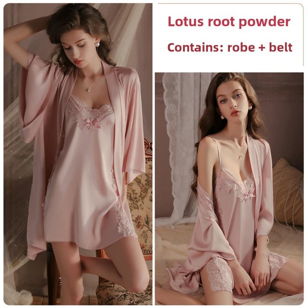 Sexy Pure Desire Pajamas Lace Solid Color Suspender Skirt Lace-up Morning Robe Robe Loungewear Set