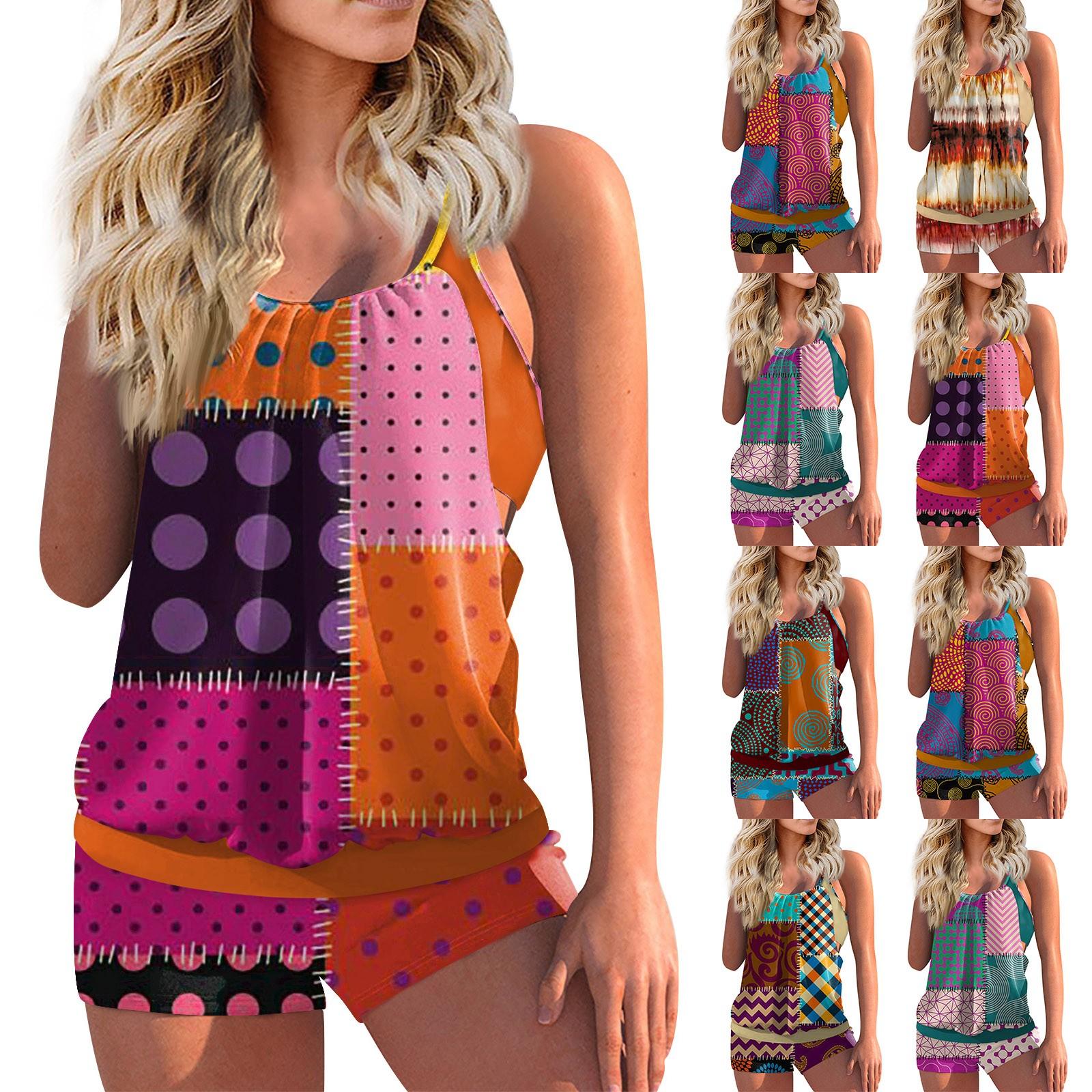 

Женские сексуальные облегающие шорты-боксеры с принтом на бретельках, бикини больших размеров, купальник (Два куска)