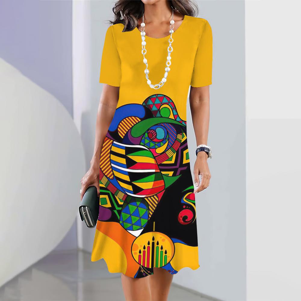 2024 New 3D Face Print Dresses For Women's Elegant Midi Dresses Summer Female Short Sleeve Dress Fashion Oversized Clothes