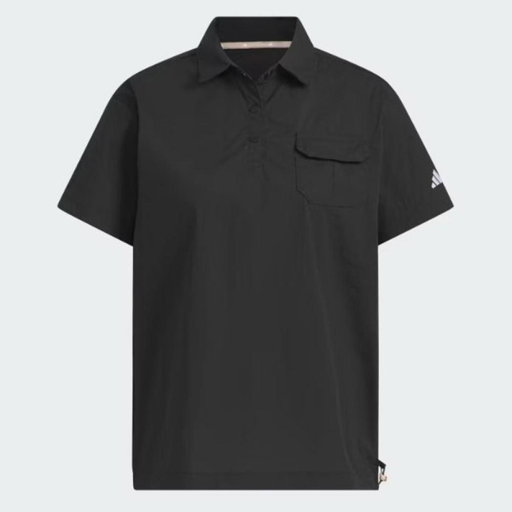 Adidas Golf Women S Woven Short Sleeve Polo Shirt Black Ik3062