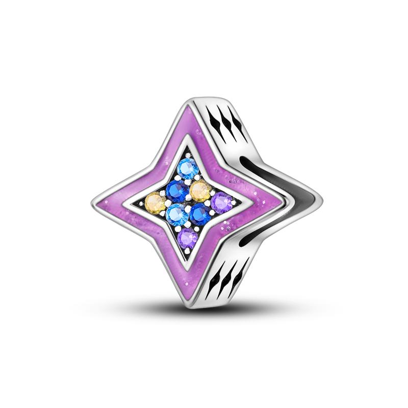 New 925 Silver Purple Bead Flower Dangle Charm 4MM Hole Fit Bracelet Necklace Jewelry DIY Gift Making