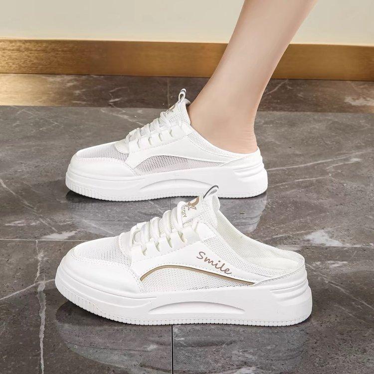 

Mesh breathable slippers new summer casual little white shoes platform fashion bag head half tray 40