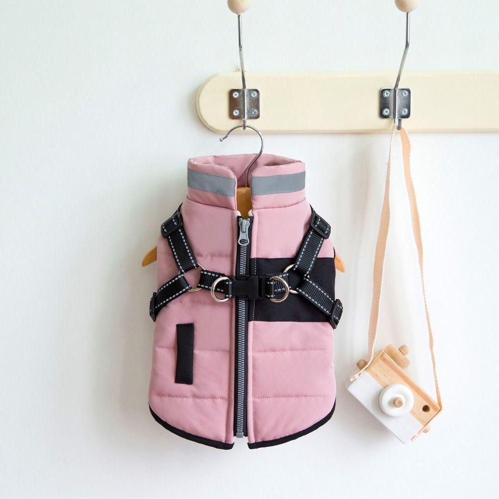 Adjustable Dog Warm Jacket Waterproof Zipper Windproof Puppy Clothes Warm with Harness Padded Winter Pet Vest Cold Weather