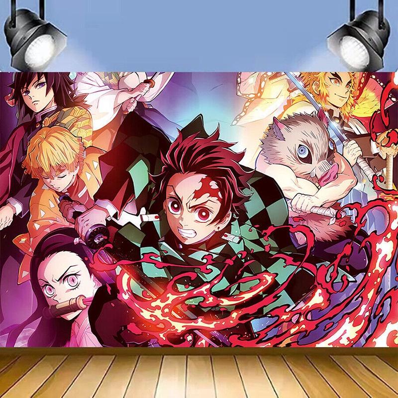 Tela de Fondo de Vinilo Temática de Demon Slayer Para Estudio Interior y Decoración de Fiestas Regalo Ideal Para Adolescentes