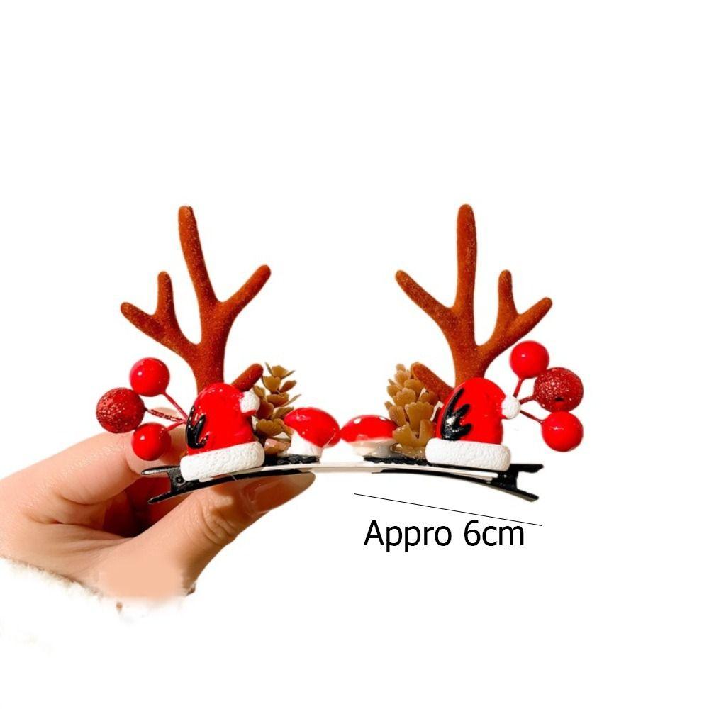 1 Pair Portable Hair Clips Pendants Cute Elk Horn Hair Clips Xmas Headwear  Christmas Decor