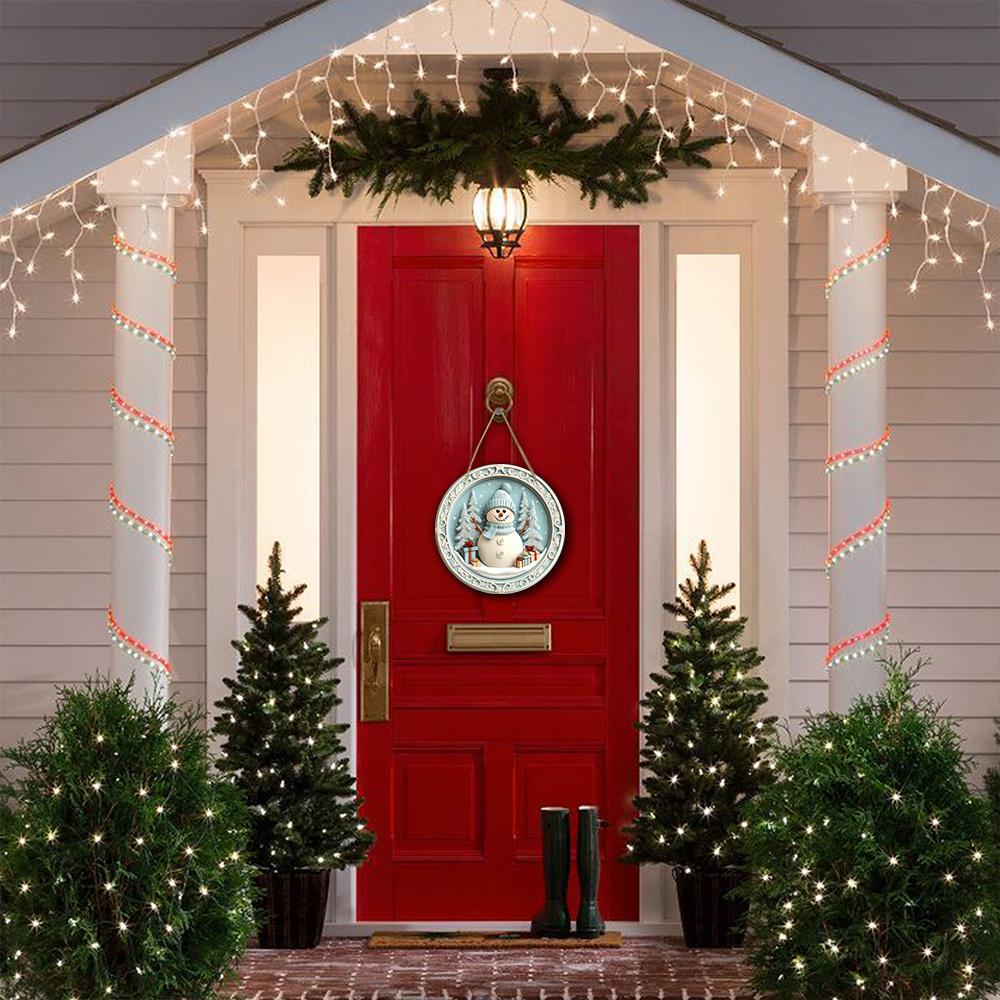 Christmas Wooden Sign with Adorable Snowman Pattern - Warm Winter Round Sign for Front Door, Wall Hanging Decor - Ideal Christmas Gift