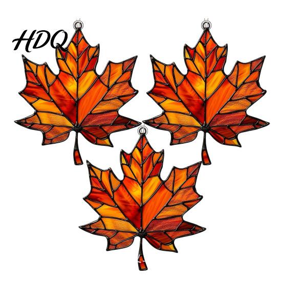 Indoor Autumn Party Supplies Acrylic Maple Leaf Suncatcher for Home Decor Stained Glass Decorative Leaves Style Window Hanging Ornament Thanksgiving