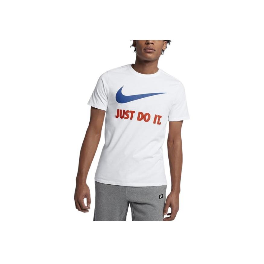 Nike Large Logo Print Crew Neck T-Shirt Men Tops White 707361-100