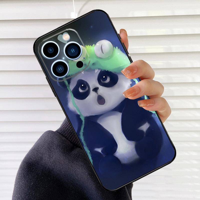 Cute Cartoon Panda Phone Case For iPhone 16 15 14 13 11 12 17 Pro Max mini 15 16 Plus 16e 17 Air Cover Fundas