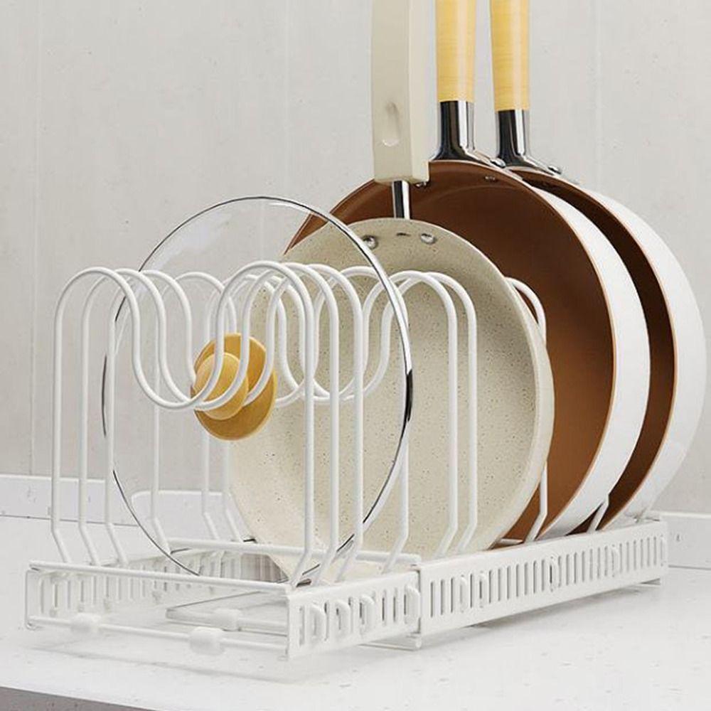 Carbon Steel Dish Drain Rack Adjustable Pot Lid Organizer Practical Kitchen Utensils Rack  Pantry