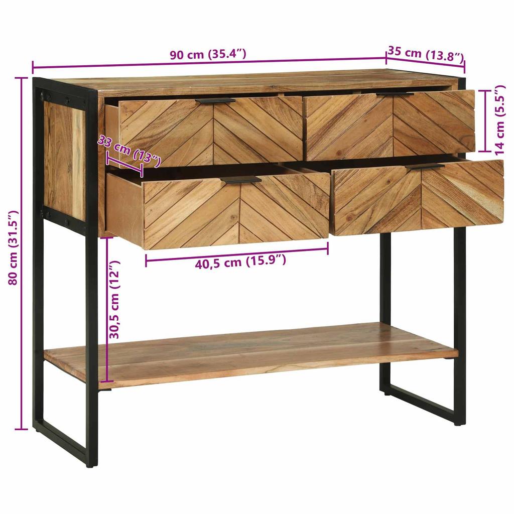 Console Table Brown 90 x 35 x 80 cm Solid Wood Acacia
