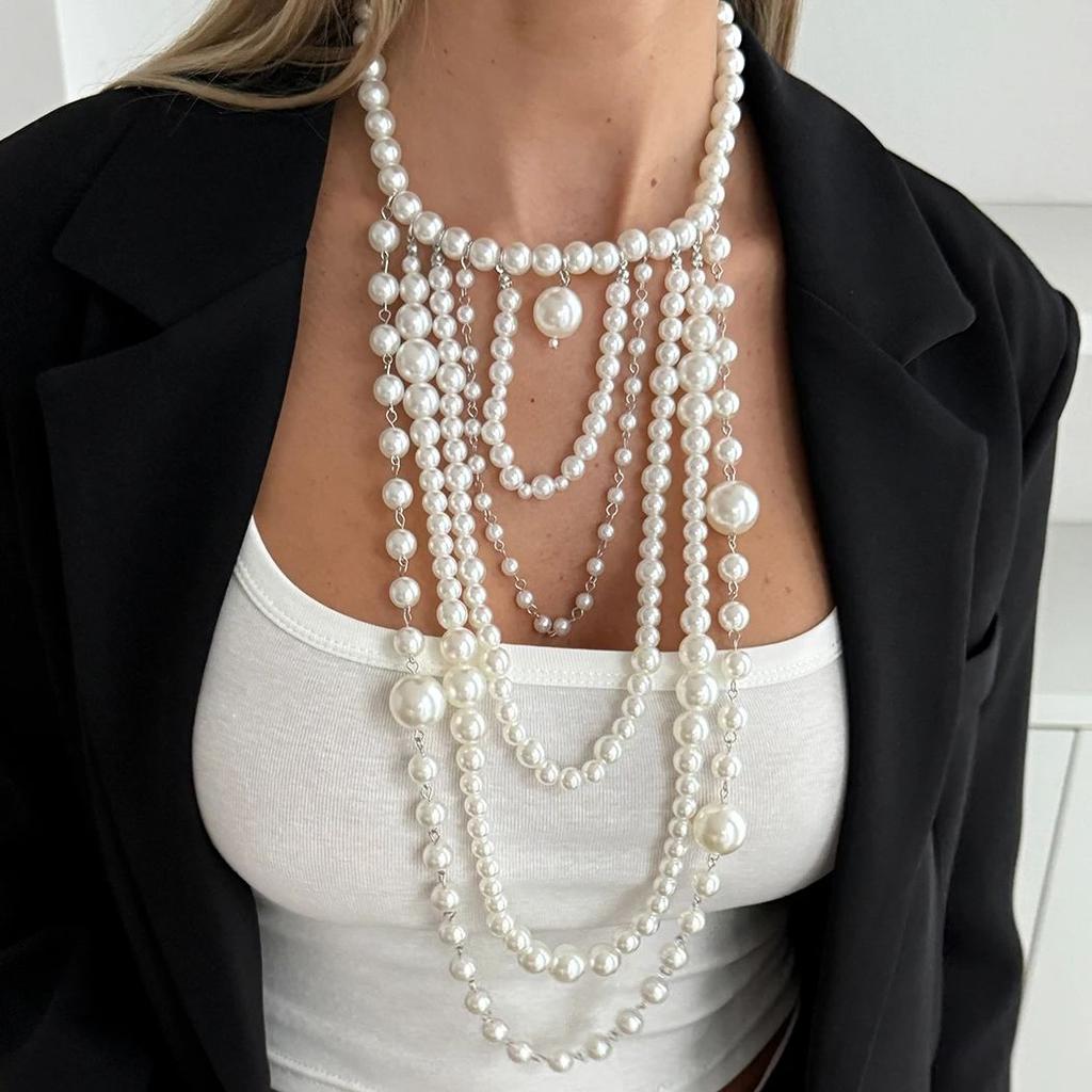 Ingemark Boho Luxury Multi-Layer Imitation Pearls Pendant Necklaces Women Exquisite Silver Color Chain 2026 New Year Jewellery