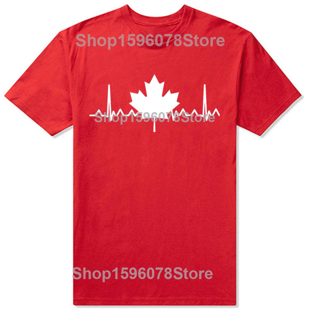Funny Canada Maple Leaf Heartbeat T Shirts Cotton Streetwear Short Sleeve Gifts Mens Fashion Casual Loose Canadian T Shirt S