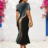 Women Plus Size V Neck Short Sleeve Printed Black Pink Fitted Fishtail Dress