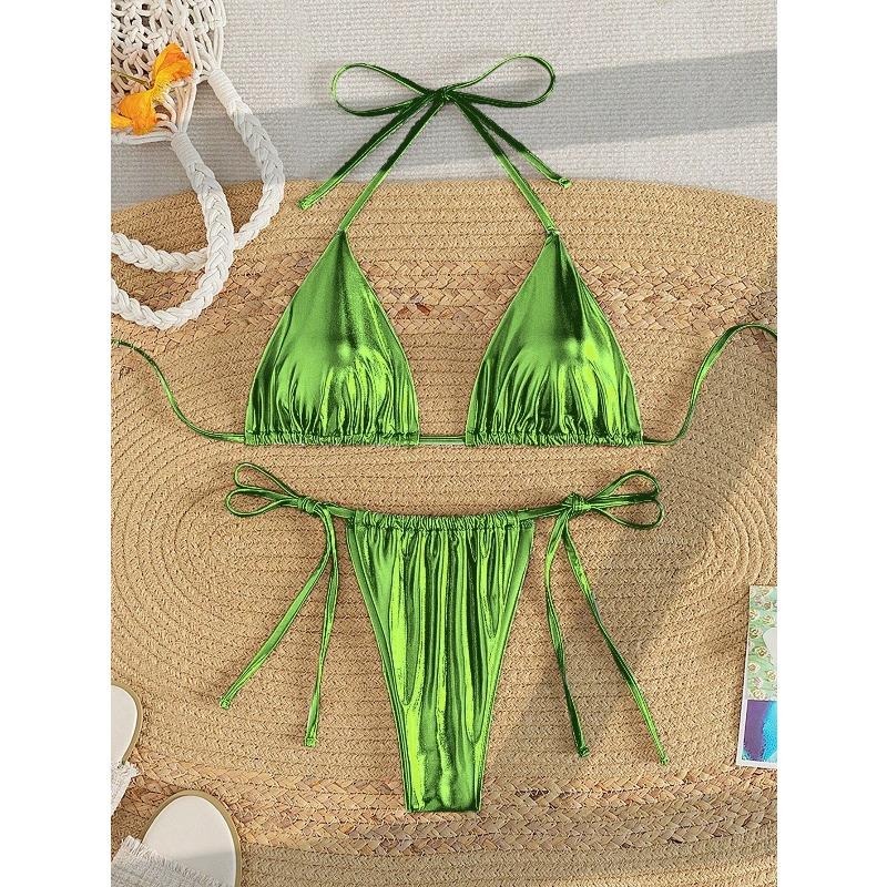 Neuer Damen-Badeanzug geteiltes Zweiteiler-Set bronzierender Stoff Nackenband sexy Bikini