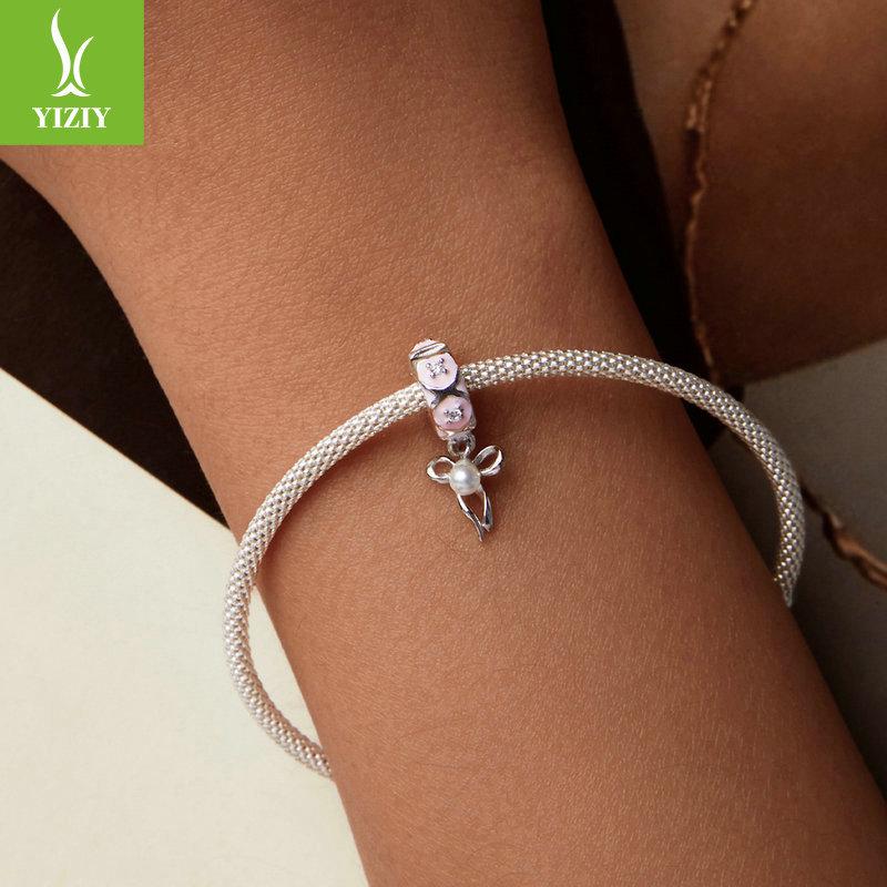 Ballet Bow Diy Bracelet Positioning Buckle, Sweet Pink Lace S925 Sterling Silver Clip Buckle