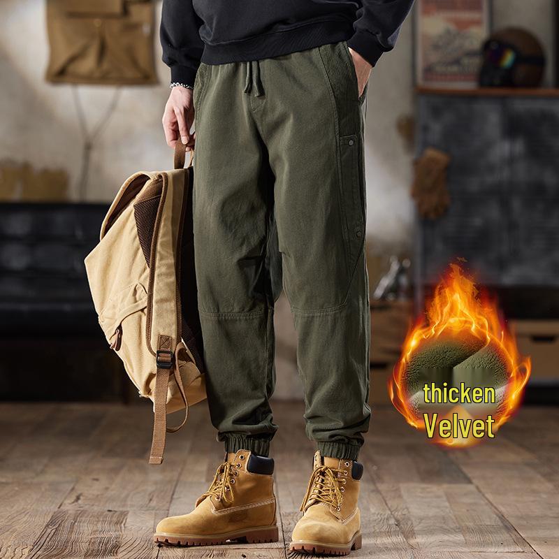 

Мужские хлопковые джоггеры на флисовой подкладке - Американский ретро-стиль, Зимние повседневные брюки 2XL армия зеленый