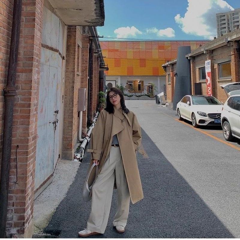 Loose Slimming Windbreaker Autumn New Design Loose Mid-length Over-the-knee Coat for Women