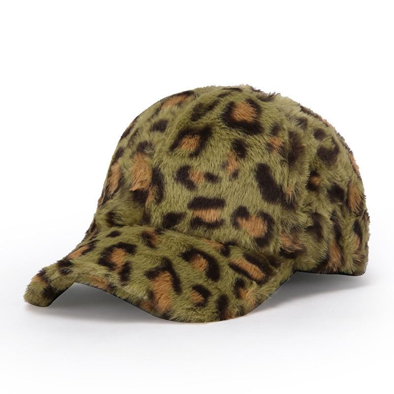 Leopard Print Plush Baseball Cap Winter Warm Hat For Women