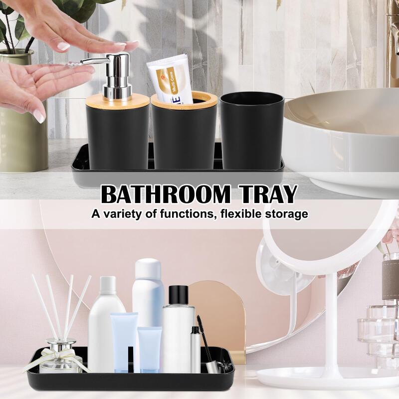 Bathroom Accessories Set - with Trash Can Toothbrush Holder Soap Dispenser Soap and Lotion Set Tumbler Cup