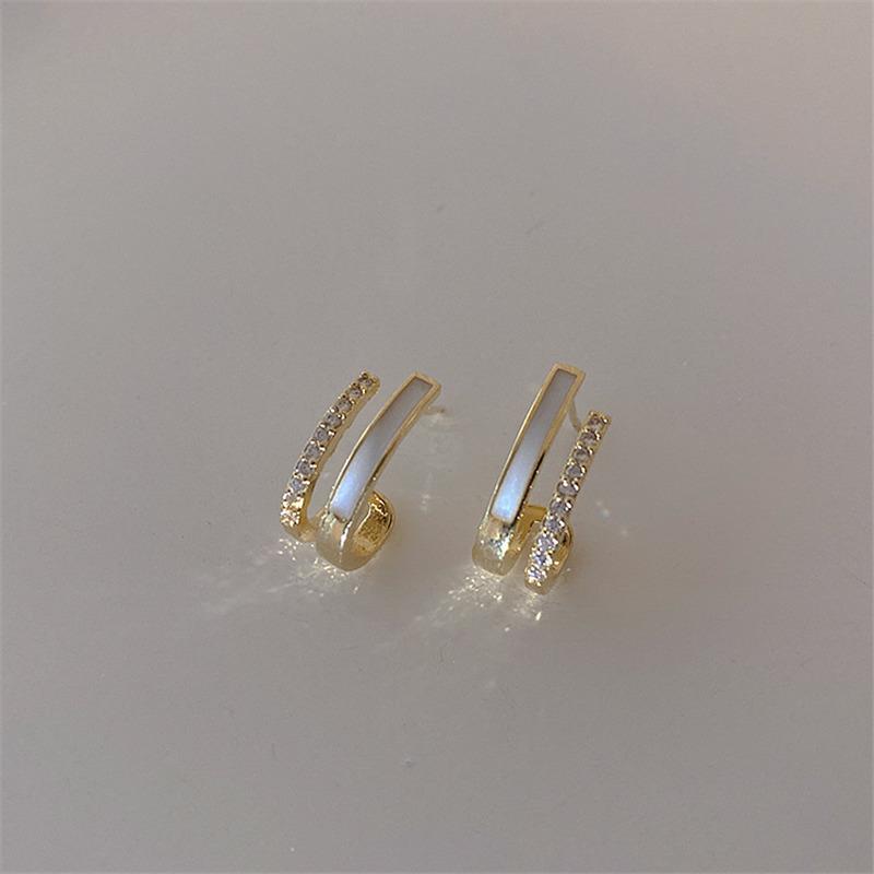 S Silver Needle Douyin Micro-inlaid Zircon Vertical Strip Oil Drop Earrings Light Luxury Simple Temperament Personalized Versatile Earrings